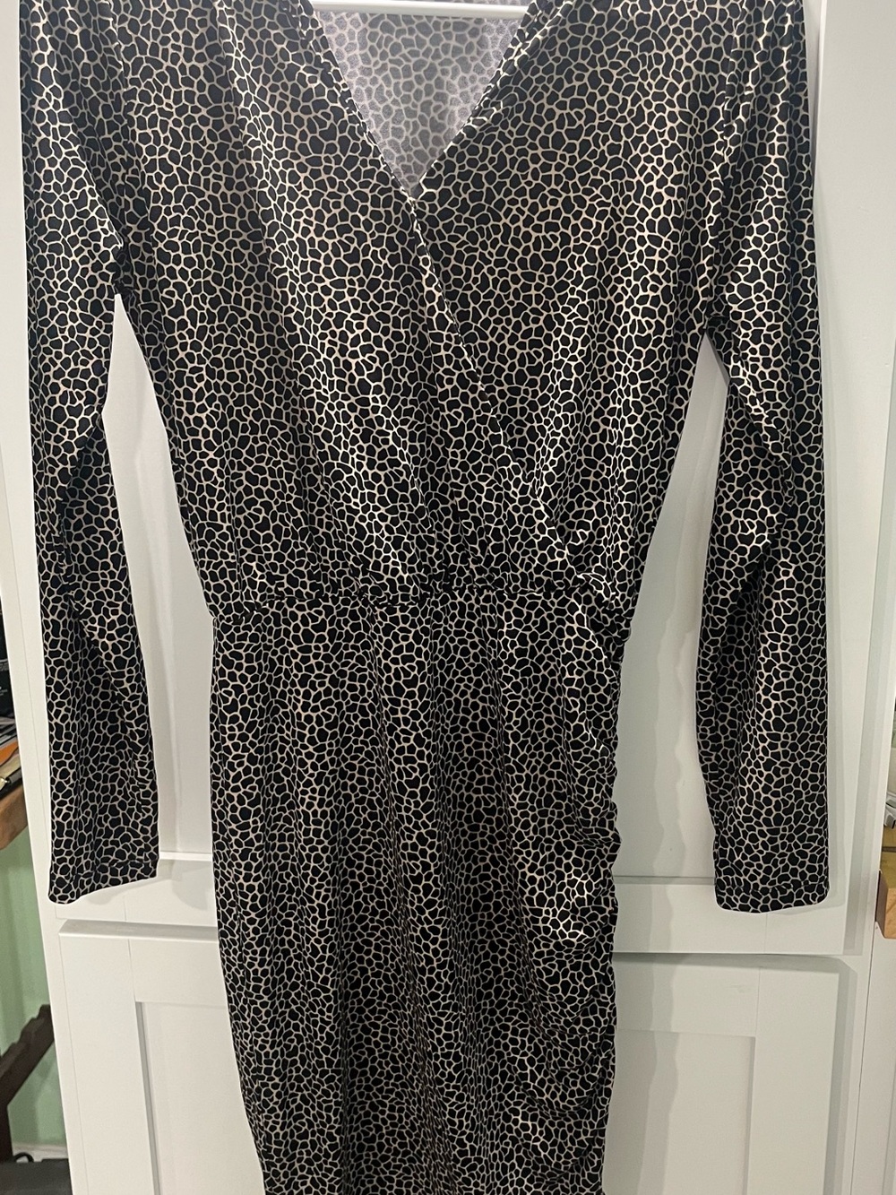 MICHAEL Michael Kors Black and White Printed Long-Sleeve Wrap Dress